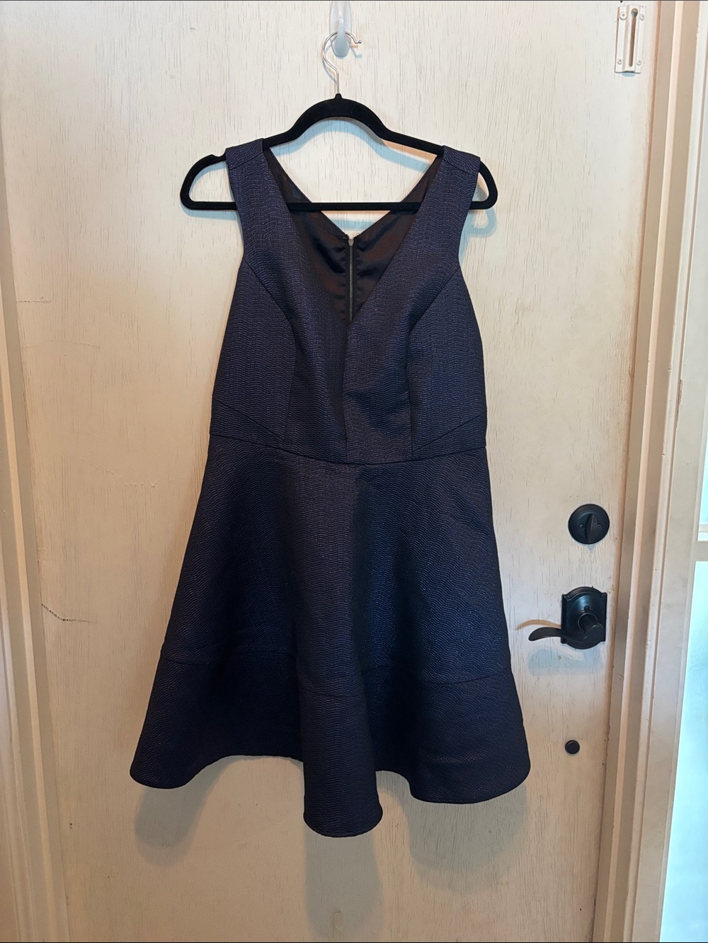 Express Dark Navy Textured Fit-and-Flare Dress